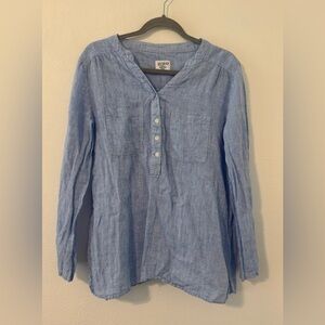 HIHO Tortola 100% Linen Shirt Henley Roll Tab Sleeves Coastal Relaxed Size Large